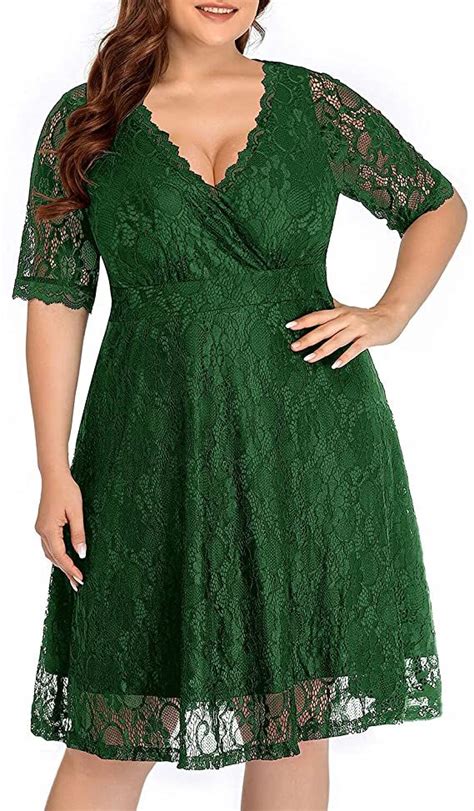 Women Lace V Neck Plus Size Cocktail Dress Black Wedding Guest Semi