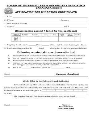 Application Form For The Migration Certificate Board Of Fill