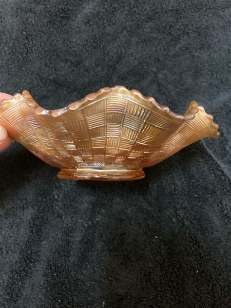 Vintage Northwood Carnival Glass Bowl~8 Ruffled~marigold~strawberry~basket Weave Picture 3 Of 5