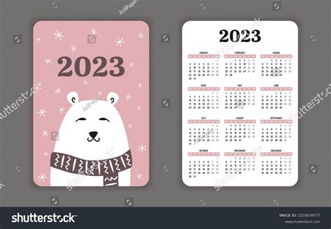 2023 Pocket Calendar Template Cute Polar Stock Vector (Royalty Free ...