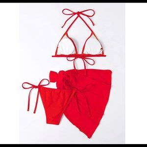Soly Hux Swim Nwot Wrap Triangle Bikini Bathing Suit W Mesh Beach Skirt 3 Piece Swimsuit Set