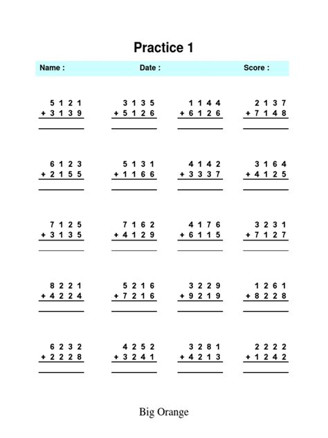 4 Digits Addition Pdf