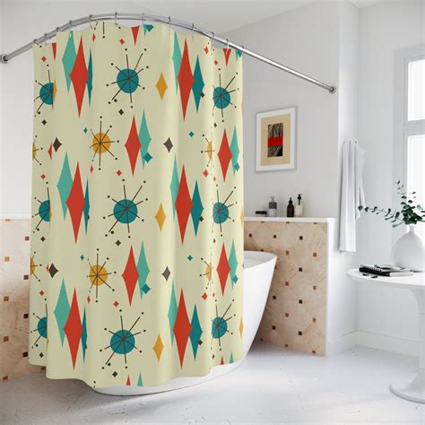 Mid Century Modern Shower Curtain Franciscan Diamond Starburst Retro