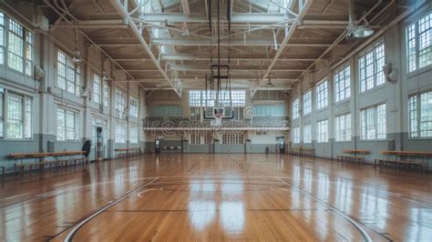 Spacious Vintage Basketball Gymnasium With Wooden Floor Generative Ai