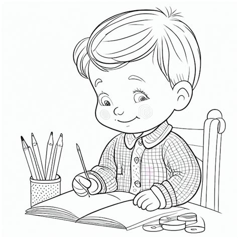 Premium Photo | Coloring page of a boy writing a book with pencils generative ai