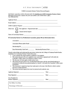 Fillable Online Atsu Community Partners Tuition Discount Form Atsu