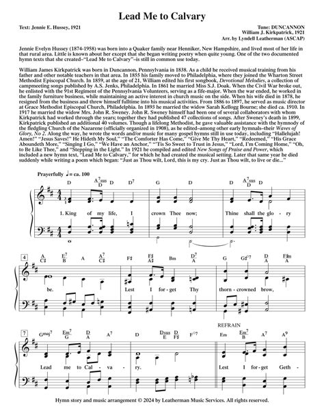 Lead Me To Calvary Arr Leatherman Music Services Sheet Music