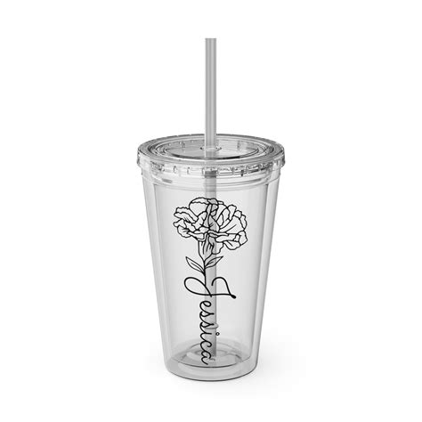 Birth Month Flower Personalized Name Tumbler 16oz Clear Etsy