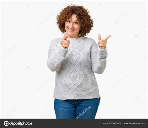 Beautiful Middle Ager Senior Woman Wearing Winter Sweater Isolated