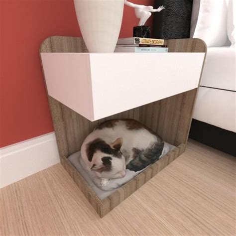 Caminha Para Gato Gaveta Mdf Amadeirado Escuro Branco Madeiramadeira