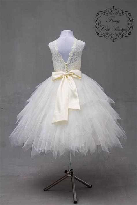 Lace Flower Girl Dresses Tulle Champagne Girls Tutu Dress Ivory