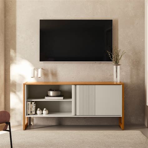 Rack Para Tv At Poleg Nature Off White Linea Gold Millena