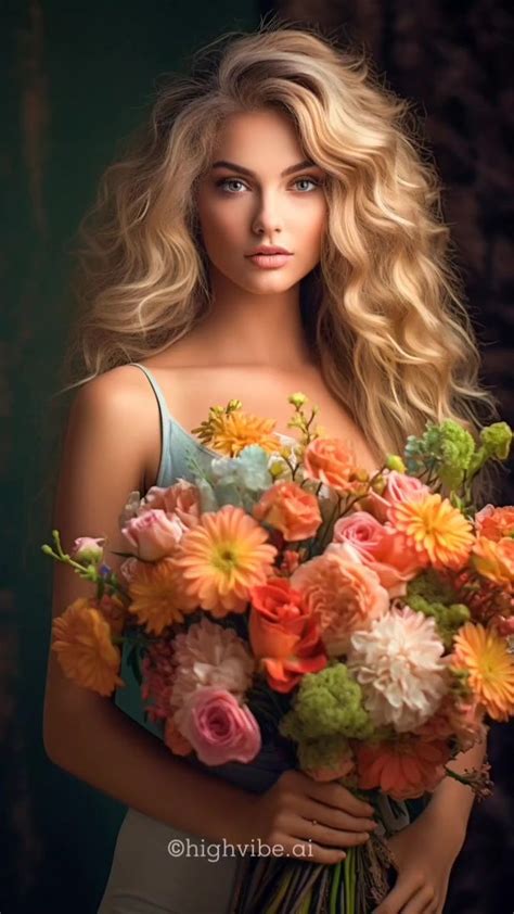 A Woman Holding A Bouquet Of Flowers In Her Hands