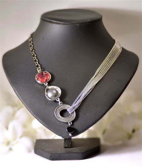 Red Asymmetrical Necklace Multi Strand Necklace Stainless