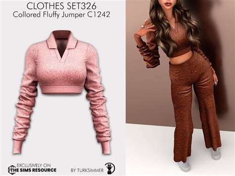 The Sims Resource Clothes Set326 Collored Fluffy Jumper C1242 In 2024 Clothes Clothes For