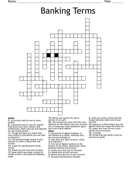 Printable Banking Crossword Puzzles