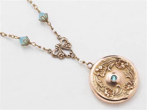 Victorian Locket Antique Locket Necklace In Gold Filled With Genuine