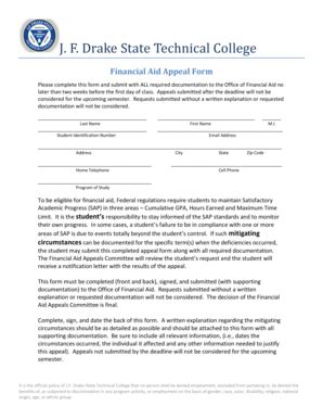 Fillable Online Drake State Technical College Financial Aid Appeal Form