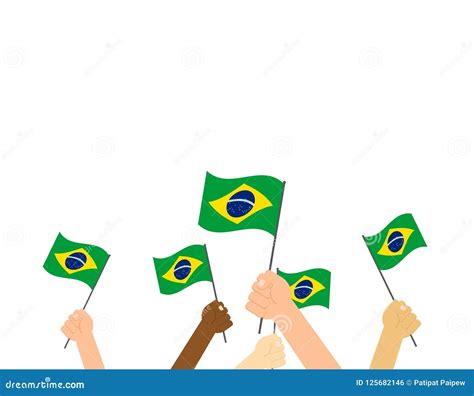 Manos Que Sostienen Las Banderas Del Brasil Stock De Ilustraci N