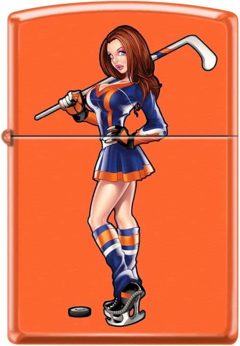 Pin Up Girl Zippo Lighters Orange Matte Hockey Girl Health And Household