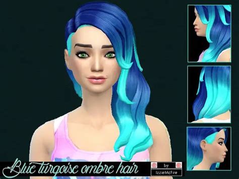 The Sims Resource: Blue turqoise ombre hairstyle by Izzie Mc Fire - Sims 4 Hairs