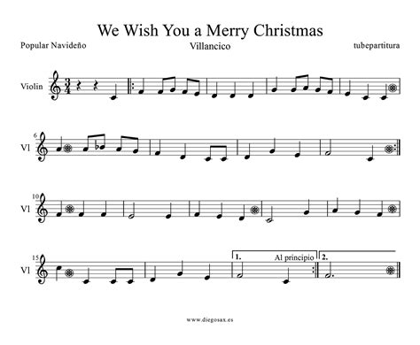 Tubepartitura Partitura De We Wish You A Merry Christmas Para Violín Villancico Popular De Navidad