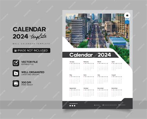 Modelo De Calendário Minimalista Para 2024 Vetor Premium