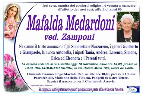 Funerali E Annunci Funebri A Ostra Vetere Mafalda Medardoni Funer