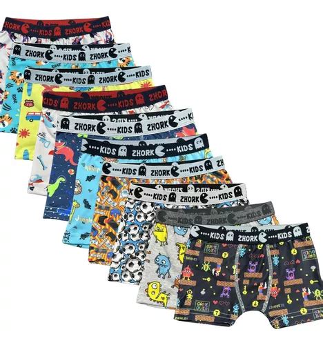 Kit 10 Cuecas Boxer Cueca Box Infantil Microfibra Estampadas