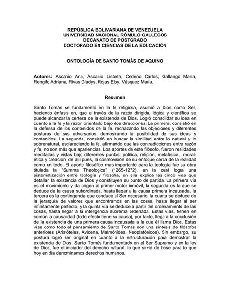 Ontologia Santo Tomas De Aquino Resumen PDF