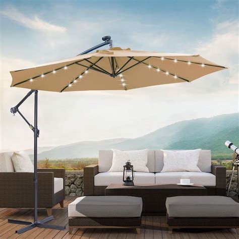 Tunearary 10 Ft Patio Hanging Offset Cantilever Umbrella In Brown With Solar Led W419hzp17531