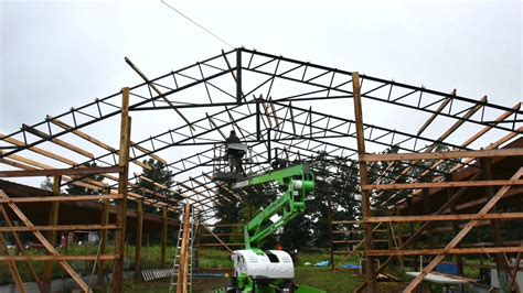 Diy 40 X 60 Pole Barn Build With Steel Trusses Part 2 Time Lapse Video Pole Barn Setting