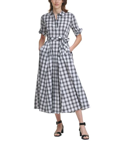 Calvin Klein Plaid Belted Maxi Dress Macys