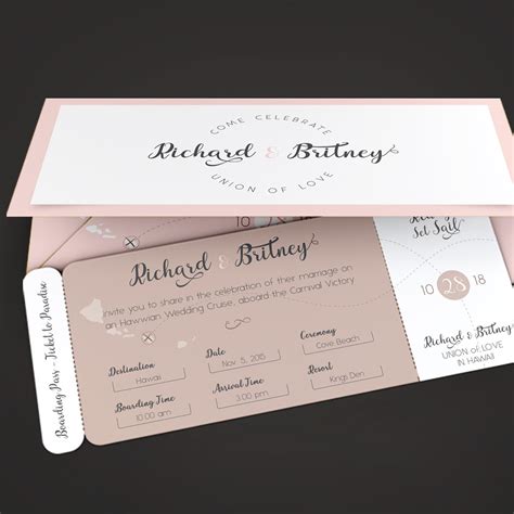 Pinky Wedding Boarding Pass Invitation Template on Behance