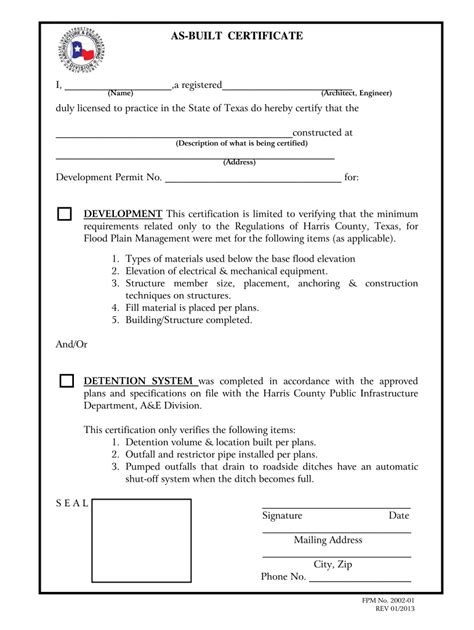 Harris County Foundation Certificate Fill Online Printable Fillable