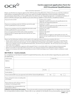 Fillable Online Ocr Org Centre Approval Application Form For Ocr