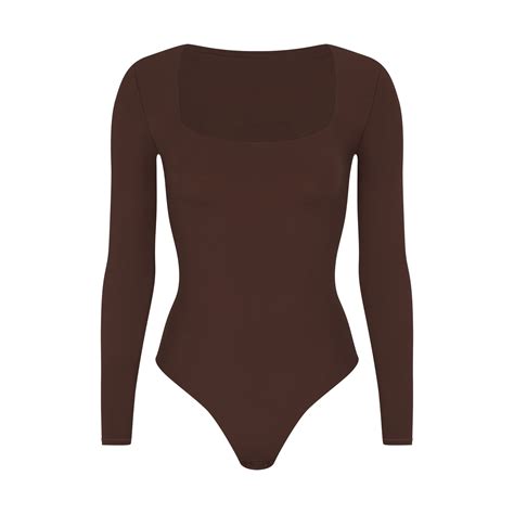 Fits Everybody Long Sleeve Square Neck Bodysuit Cocoa