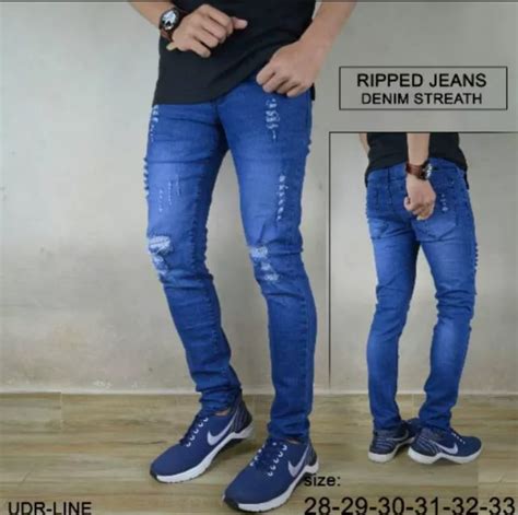 Celana Jeans Panjang Sobek Di Lutut Pria Lelaki Street Strit Setrit