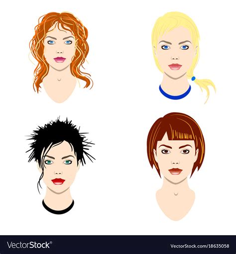 Set of women heads with different types Royalty Free Vector