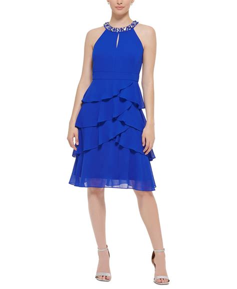 Jessica Howard Womens Embellished Keyhole Cutout Dress Macys