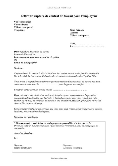 Lettre De Rupture De Contrat De Travail Pour Lemployeur Doc Pdf Hot