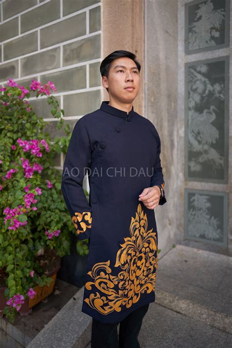 Vietnamese Modernized Men Ao Dai Hand Painted Dragon Custom Size And