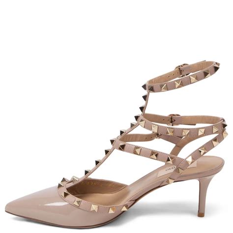 VALENTINO Nude Patent Leather ROCKSTUD CAGED Sandals Shoes 39 For Sale At 1stDibs
