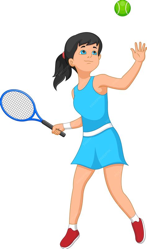 Linda Chica De Dibujos Animados Jugando Al Tenis Vector Premium