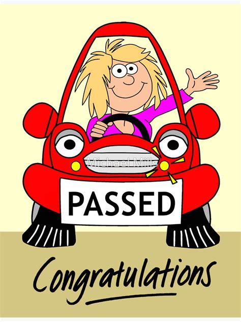 Passed Driving Test A Cartoon Of A Happy Lady Driver Who Has Just