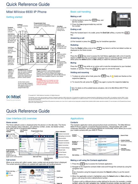 Mitel Mivoice 6930 Ip Phone Quick Reference Guide Download Free Pdf