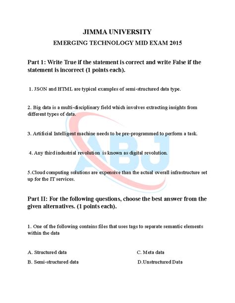 JU LAST YEAR Emerging MID 2015 JIMMA UNIVERSITY EMERGING TECHNOLOGY