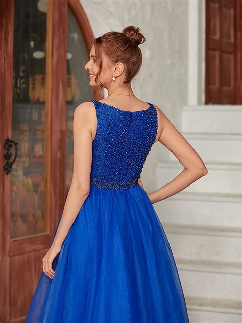 A Line Princess Organza Beading V Neck Sleeveless Floor Length Dresses