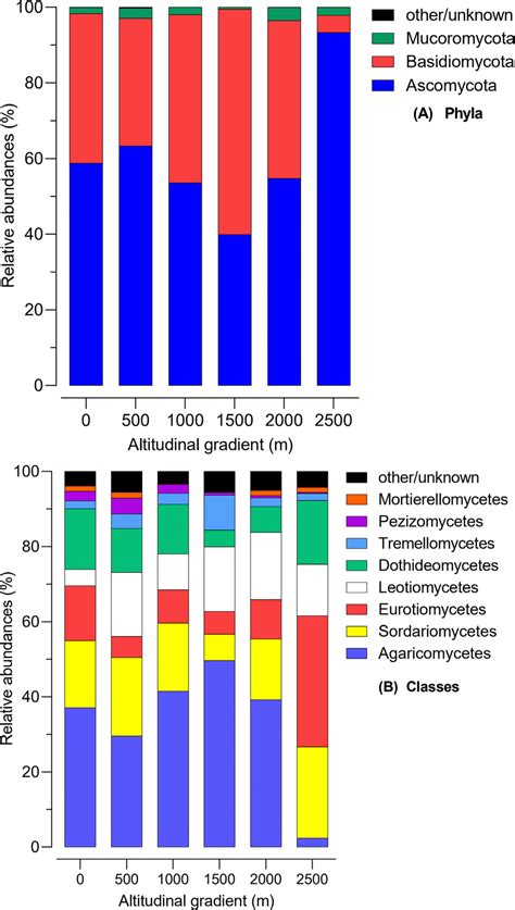 Mean Relative Abundances Of Fungal Taxa Phylum A And Class Level