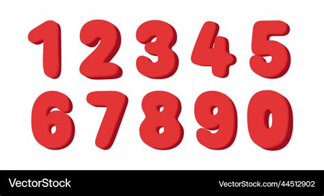 Red Rounded Numbers Typo Set Isolated 3d Letters Vector Image